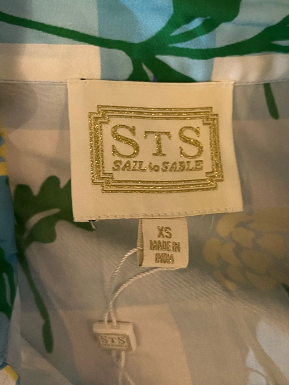 Sail to Sable Blue Gingham Yellow Hydrangea Floral Caftan Dress XS Extra Small - Picture 6 of 7